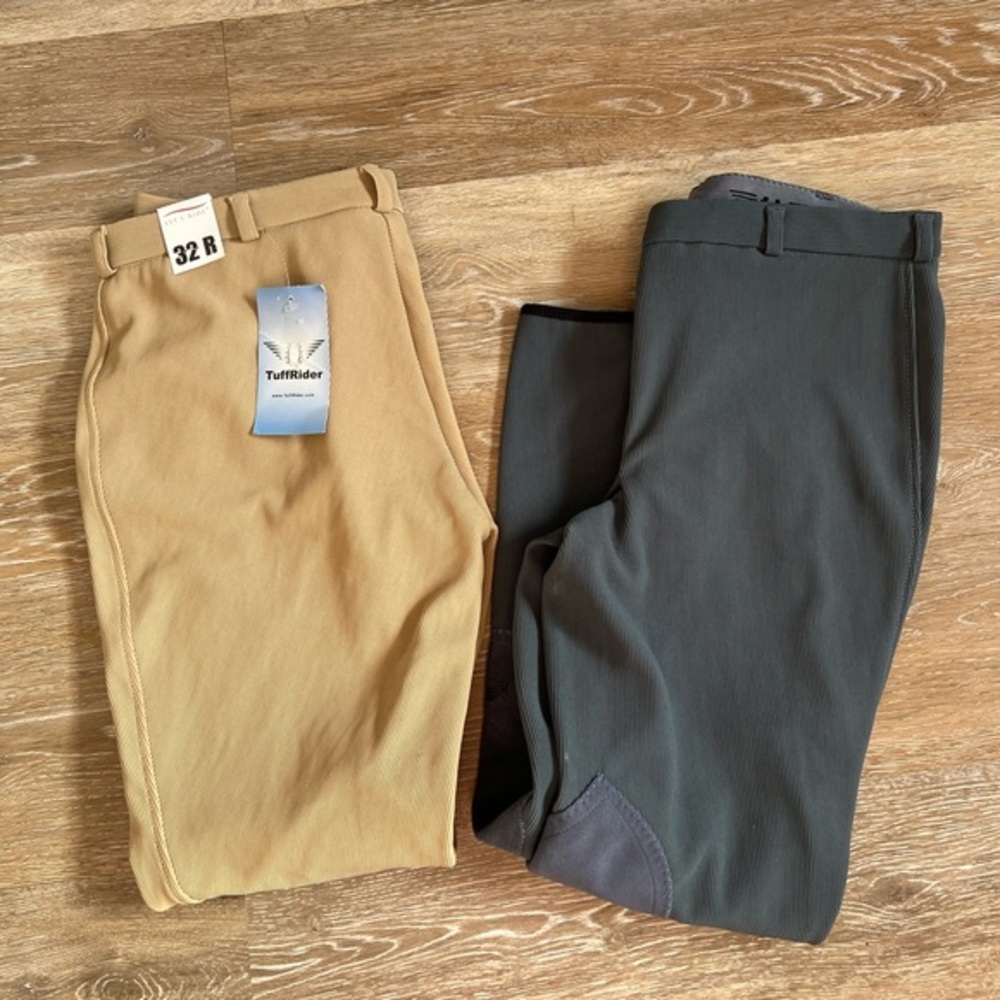 Tuff rider riding pants, two pair blue and tan.